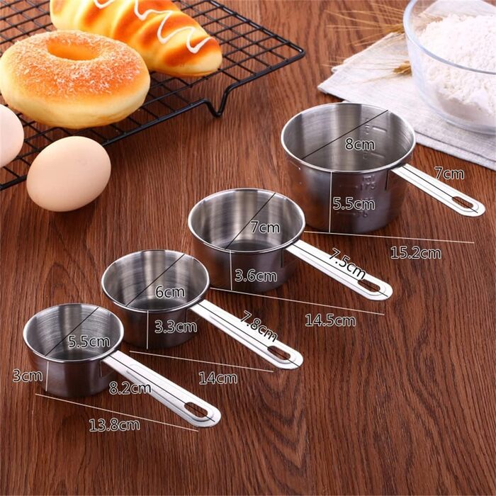 FBHappiness 4-Piece/Set Measuring Spoons, Measuring Cup, Kitchen Scales, Stainless Steel Baking Tools (Color: A, Size: as shown)