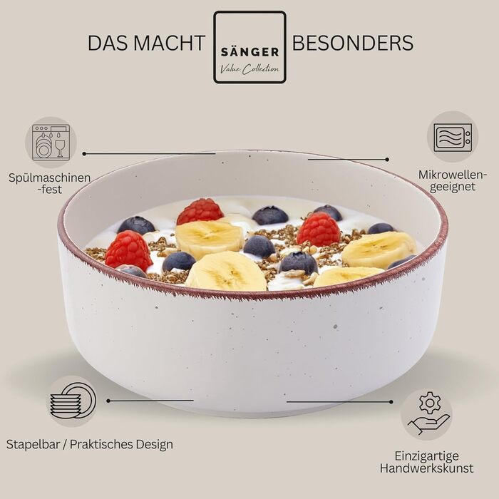 Набір керамічних мисок Sänger Bombay Ivory (4 шт.) - миски для мюслі, 700 мл, фіолетовий, стійкі до подряпин, мікрохвильової печі та посудомийної машини