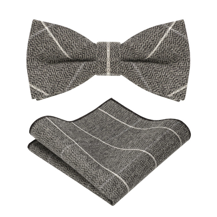 Метелик чоловічий JEMYGINS вовняний однотонний, темно-сірий з білими лініями + нагрудна хустинка, для осені-зими