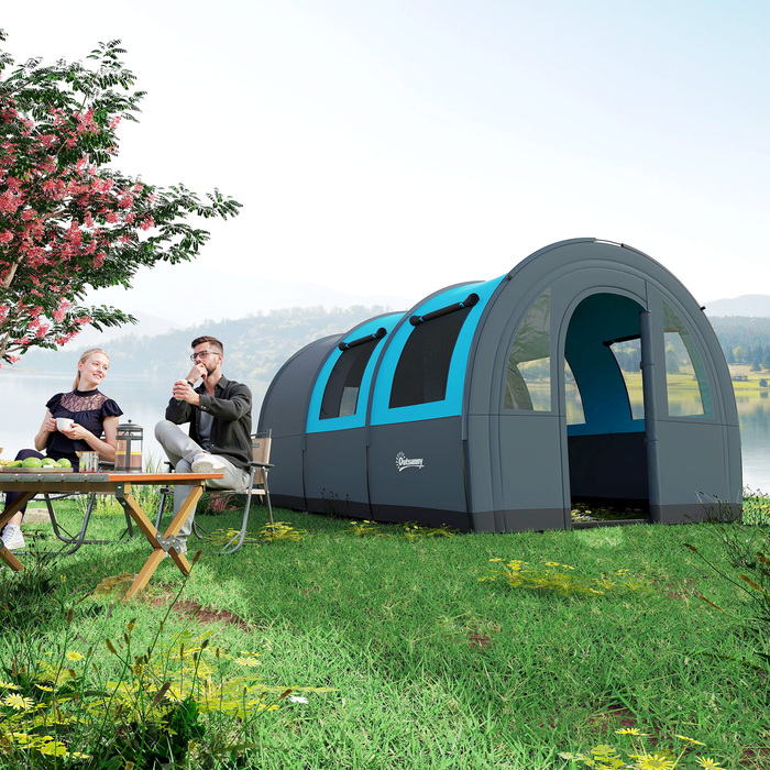 Намет Outsunny Tunnelzelt Campingzelt для 6 осіб з 2 кімнатами та гачками для ліхтариків, груповий намет з сумкою для перенесення, водовідштовхування 3000 мм, сімейний намет сірого кольору