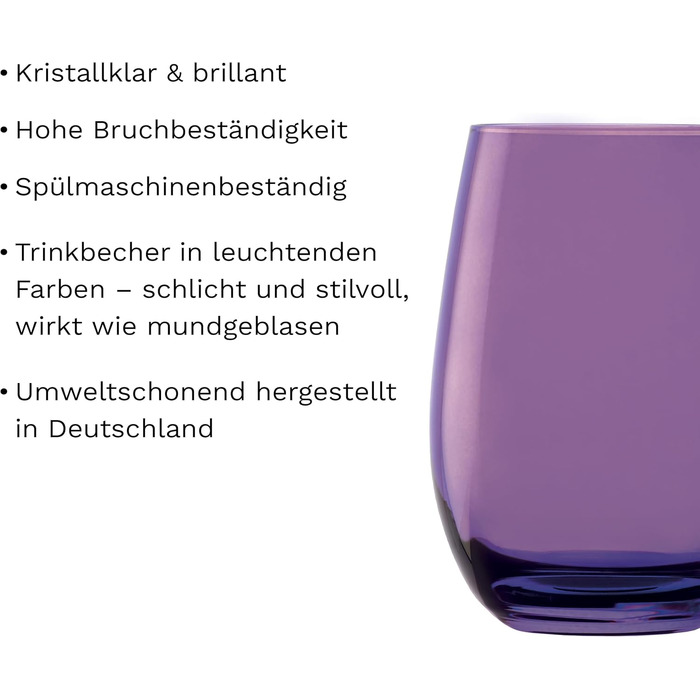 Stölzle Lausitz ELEMENTS Glasses 465 ml Purple I Drinking Glasses 6-Piece Set I Glass Set Dishwasher-Safe I High Impact Resistance I Universal Glasses as Water Glasses, Juice Glasses, Whiskey Glasses
