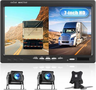 Автомобільна система паркування CAMECHO: 7'' HD монітор, 2 водонепроникні камери IP68K, нічне бачення 1080P, кут 120°, BSD для авто, вантажівки, фургона, причепа, будинку на колесах