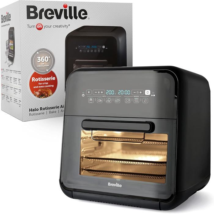 Аерофритюрниця Breville Halo з функцією гриля, цифрова, 10 л, XXL, 2000 Вт, енергоефективна, чорна та сіра, для смаження, випікання та сушіння