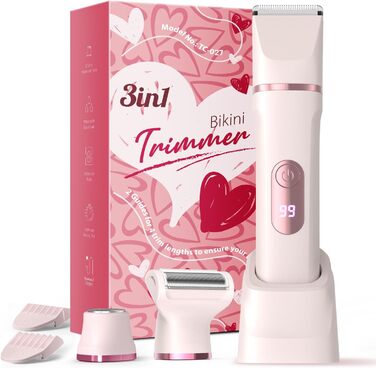 Електричний жіночий триммер 3-в-1 для тіла та інтимної зони з LED-дисплеєм, рожевий. Вологостійкий IPX7, USB-зарядка