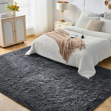 Килимок CHOSHOME для спальні, вітальні: м'який, сучасний, з високим ворсом, антиковзаюча підкладка, для дитячої кімнати, шэггі, сірий, 90x150 см