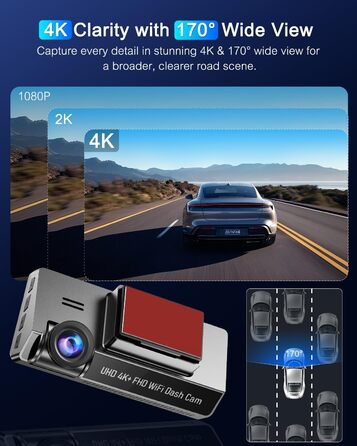 Відеореєстратор у машину 4K+1080P з CPL фільтром, 360°, WiFi, IPS 3.69