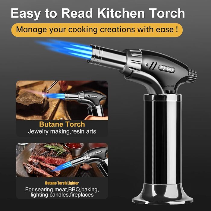 Газовий пальник Aideepen Flambierbrenner з трьома пальцями, регульованою полум'ям для приготування десертів, випічки, кемпінгу та барбекю (бутан не входить у комплект)