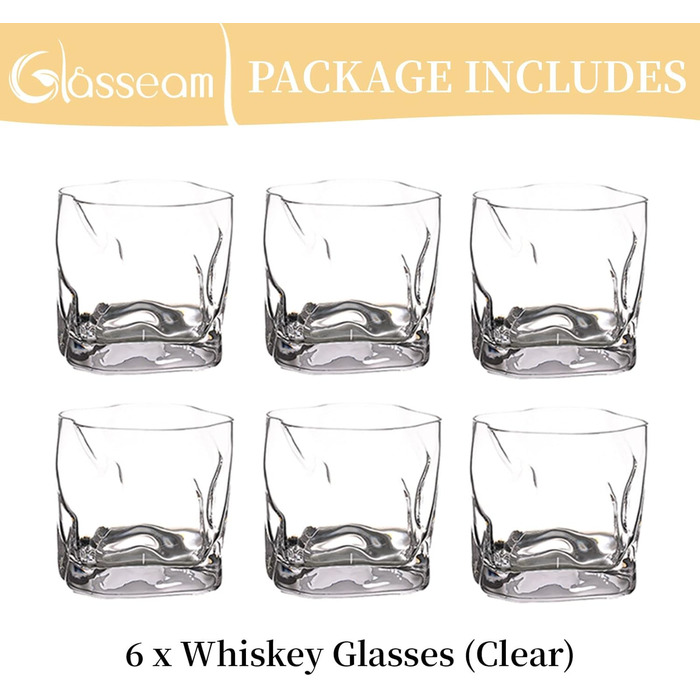 Набір склянок для віскі з нерівними гранями, 6 шт. Об'єм 250 мл. Стильні келихи для скотчу, бурбону, рому. Ідеальний подарунок для тата, чоловіка, друзів. Прозорі скляні келихи для бару.