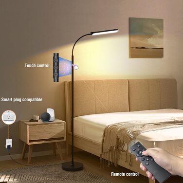 LED-стельова лампа Marctronic для вітальні, диммування, регулювання висоти, 18W, 1800LM, з пультом та сенсором, сучасний дизайн, для офісу, спальні (чорний)