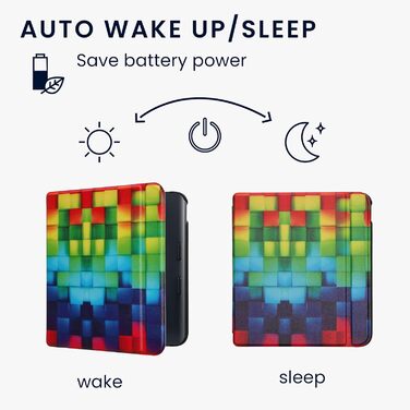 Чохол-книжка kwmobile для Kobo Libra Colour/Tolino Vision Color - яскравий чохол для eReader (кольорові кубики, зелено-блакитний)