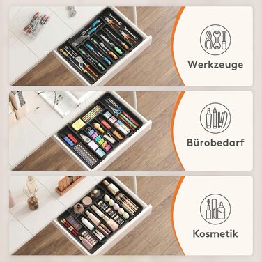 Органайзер для столових приборів Lifewit в шухляду, розсувний, чорний, 6-8 відділень, 35-49 см