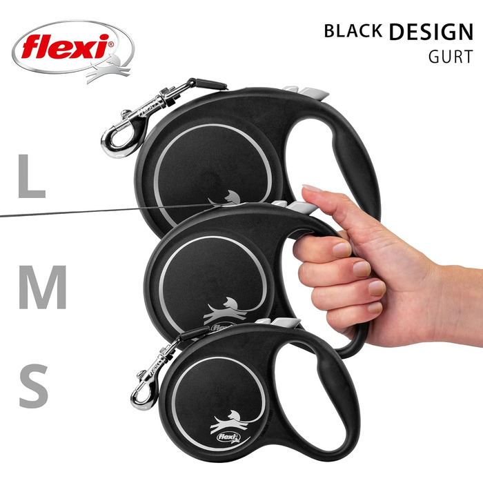 Flexi® рулетка для собак до 25 кг, чорний/срібло, 5 м