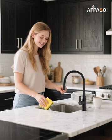 Кран кухонний APPASO 3-х ходовий чорний, 3 в 1 з фільтром, 360° поворотний, 2 ручки, нержавіюча сталь, низький тиск