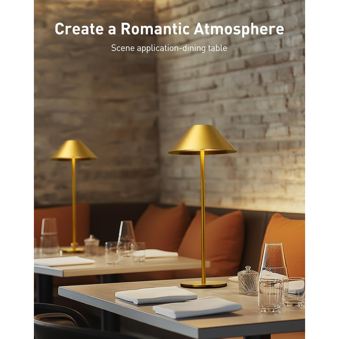 LED-лампа настільна бездротова золота, 2 шт. - акумулятор, USB, сенсорне керування, IP54, для дому та вулиці