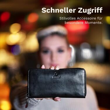 DONBOLSO Wallet Lisbon - Genuine Nubuck Leather Wallet for Women - XL Wallet with 13 Card Slots and RFID Protection - Gift a Stylish Wallet - Black
