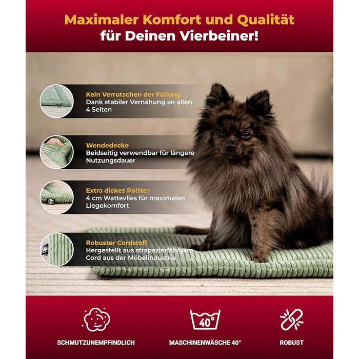 Килимок для собак HS-Hundebett® з флісу, XS (45x65 см) – двосторонній, миючий, теплий, комфортний, зелений, Made in Germany
