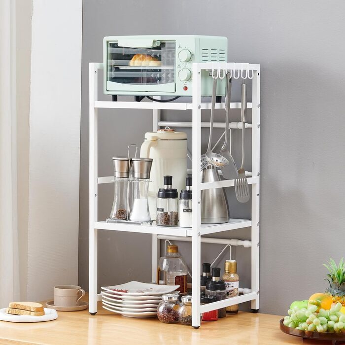 Розширювана полиця для мікрохвильової печі, органайзер для кухні, підставка для повітряної фритюрниці, 3 яруси (чорний/білий)