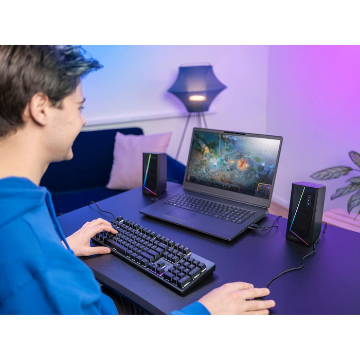 Trust Gaming GXT 606B JAVV 2.0: Комп'ютерні колонки з RGB підсвічуванням, 12W, USB, для ПК та ноутбука (Чорний)