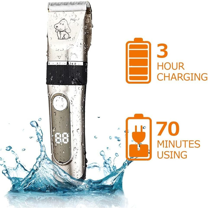 Професійна машинка для стрижки собак IPX7, водонепроникна, з LCD-дисплеєм, золота