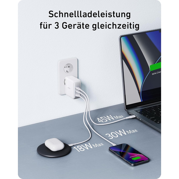 Зарядний пристрій Anker Nano II 100W: 3 порти USB-C для MacBook Pro/Air, iPad, Galaxy, iPhone та інших пристроїв