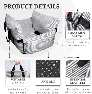 Автокрісло для собак Strusery, до 6 кг, блакитне, знятне та мивне, з антиковзною основою та ременем безпеки