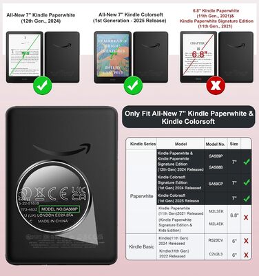 Чохол для Kindle Paperwhite 12 (2024) та Kindle Colorsoft (2024/2025) MoKo з магнітною застібкою, прозорий, захист від подряпин, авто-вкл/викл, колір: весняне рожевий