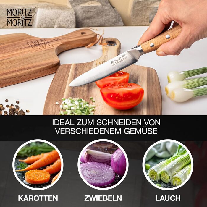 Ніж кухонний Moritz & Moritz Profi Küchenmesser 13 см - універсальний, для овочів, м'яса, фруктів, з ергономічною ручкою з акації, німецька сталь