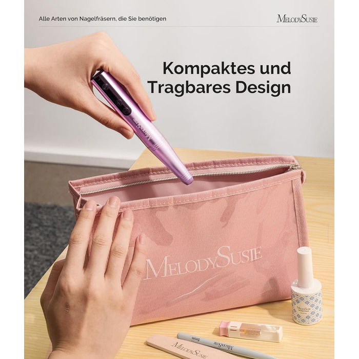 Електричний набір для манікюру MelodySusie PC180F 11 в 1: фрезер, полірування, форми для акрилу, гелю, пудри. 25000 RPM, рожевий