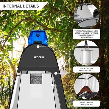Намет для душу Pop Up, чорний, 190 x 120 x 120 см - для кемпінгу, пляжу, подорожей