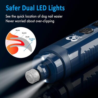 Електричний точило для собак Casfuy з LED-підсвічуванням, 4.8V, 2 швидкості, для середніх порід, тихе, перезаряджуване, navy