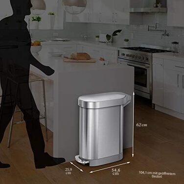 Сміттєвий відер-контейнер simplehuman CW2044 на 45 л, вузький педальний смітник для кухні з системою сортування відходів, матова сталь