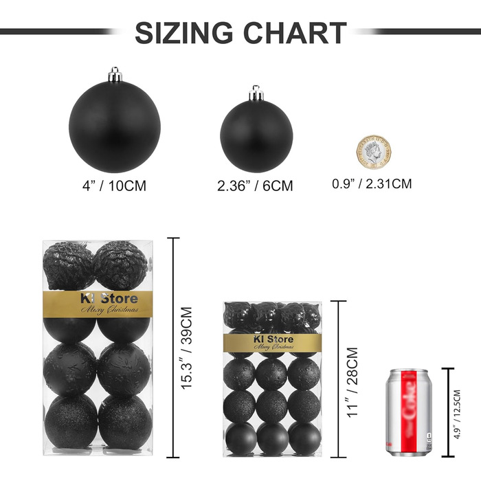 Шарм-кулі Busybee для ялинки, 30 шт, 6 см, чорні, пластикові прикраси для різдвяного дерева