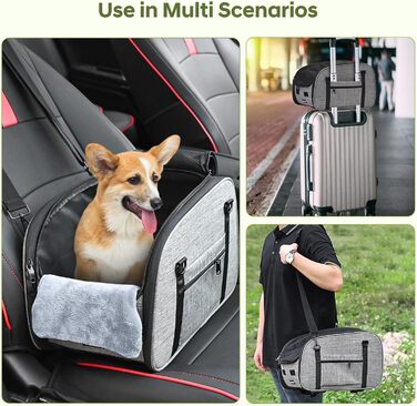 Автокрісло для собак Petzauber - зручне автокрісло для маленьких та середніх собак, сірого кольору, з подвійним ременем безпеки та неслизьким дном