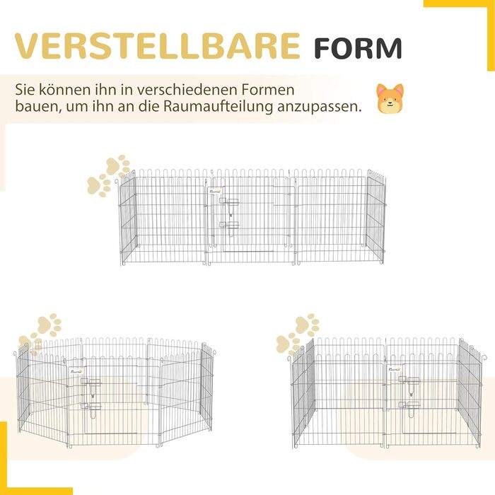 Клітка-загон для цуценят PawHut 8-секційний, срібна, 63 x 60 см