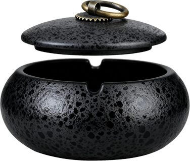 Керамічна попільничка з кришкою, попільничка для сигарет в приміщенні та на вулиці, декор для столу в дім та офіс (Чорний)