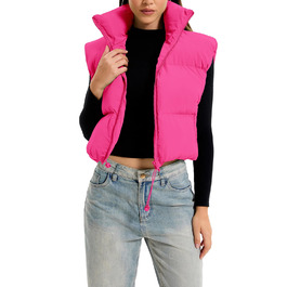 Жіноча степна жилетка з коміром-стійкою, блискавкою, коротка, рожева - розмір M