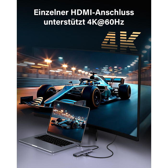 Док-станція для ноутбука Newmight з двома моніторами, адаптер HDMI 4K, Ethernet 1 Gbps, PD 100W, 3 USB 3.0, SD/TF Reader, для HP/Dell (Сірий)