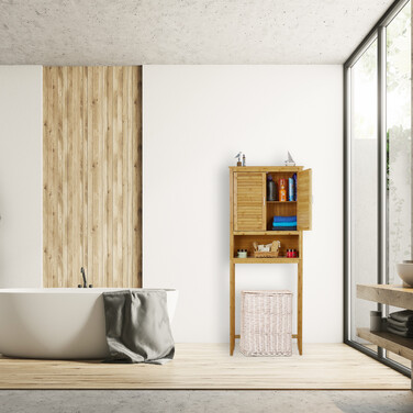 Relaxdays Bamboo Slatted Washing Machine Shelf