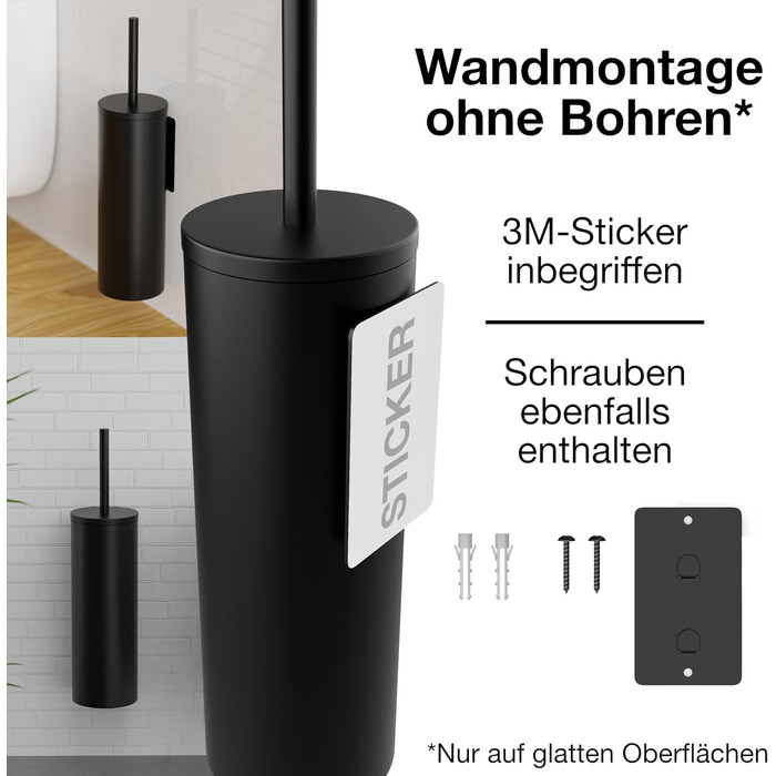 Набір щіток для унітазу Hovea (2 шт.) чорного кольору - силіконові та металеві, кріплення на стіну без свердління, тримач для щіток, WC3620 X2