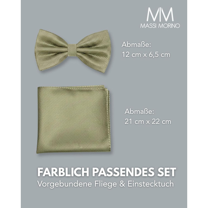 Массі Моріно: Комплект краватка-метелик та нагрудна хустинка для чоловіків - краватка-метелик на весілля, регульована (Salbei)