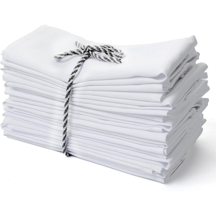 Perlli Kitchen Cloth Napkins, 12 Pieces, 45.7x45.7 cm, Cotton Blend Fabric, Soft Fabric with Hemmed Edges, White Dinner Napkins, Washable, Reusable, Table Decoration, White
