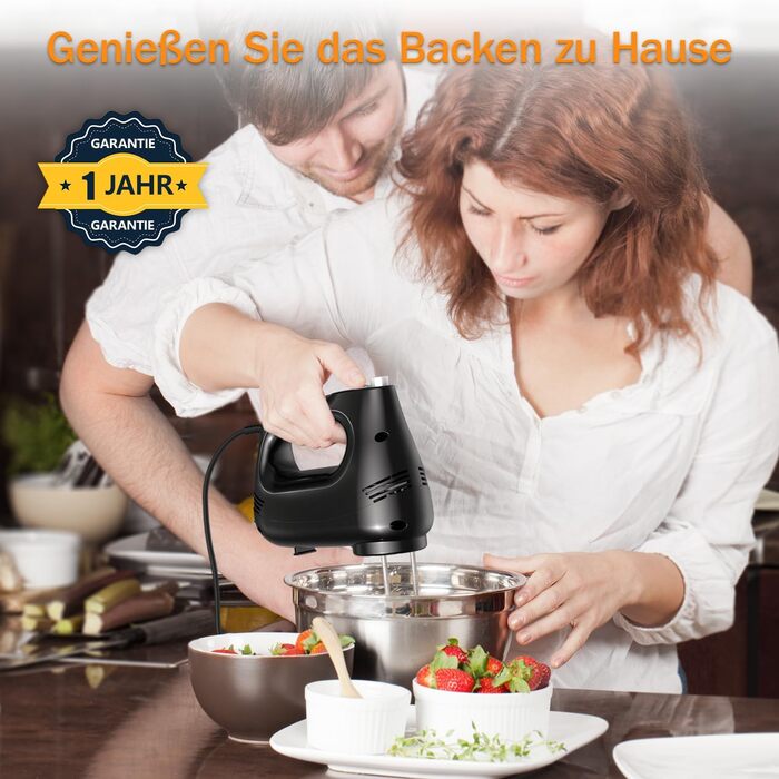 Електричний ручний міксер 300W з нержавіючої сталі, вінчики та гаки для тіста, 5 швидкостей, Turbo Boost, для випічки, тортів, яєць, збивання, чорний