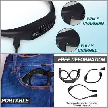 Ліхтарик для читання Schwarze Hals LED, USB акумулятор 1000mAh, 3 режими яскравості, для рукоділля, ремонту, шиття, майстерні, риболовлі, чорний