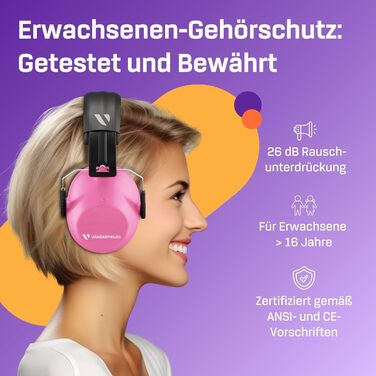 Навушники захисні Vanderfields Premium - шумопоглинання 33.2 dB, рожевий (Double Pink) - для дорослих та підлітків