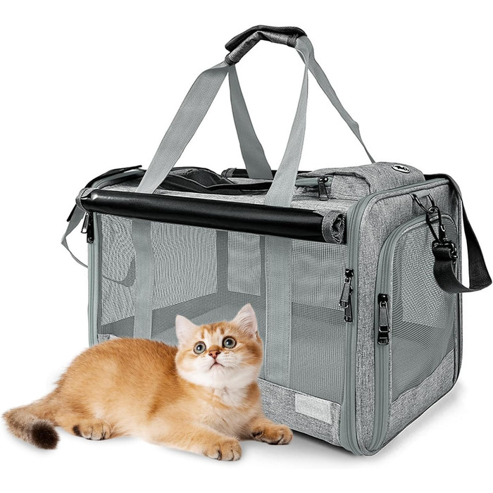 Транспортна сумка для кота/маленької собаки Transportbox Katze, 46x30x30 см, сіра, з сіткою та захистом від вітру