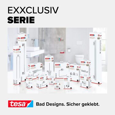 Тримач для туалетного паперу tesa EXXCLUSIV без кришки, хромований, для настінного монтажу без свердління (на клейокій основі), 160x99x45 мм