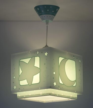 Children's Lamp Pendant Light Hanging Lamp Fluorescent Moon and Stars MoonLight green, 24 x 24 x 21 cm