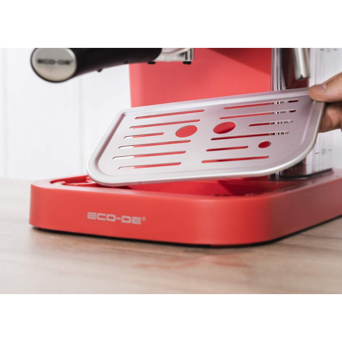 ECODE® Espresso Machine Delice Black, 20 Bar Pressure, Swivel Vaporizer - Machine with 1.5 L Tank, Milk Frother, Single/Double Dosing, Manometer with Temperature - Coffee Machine (Rosso)