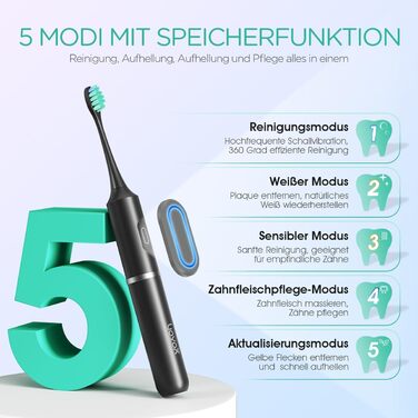 Електрична зубна щітка VOYOR-HEALTH ET410 Black: 5 режимів, для подорожей, USB-зарядка