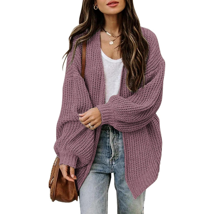 Жіночий в'язаний кардиган оверсайз з відкритим передом, теплий, великий в'язаний, рожевий (S)